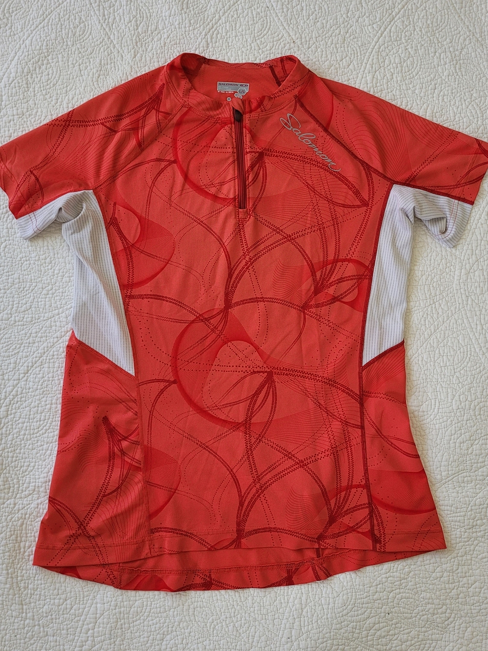 Salomon Womens Red/White 1/4 Zip Short Sleeve Acti Lite Cycling Jersey Sz L